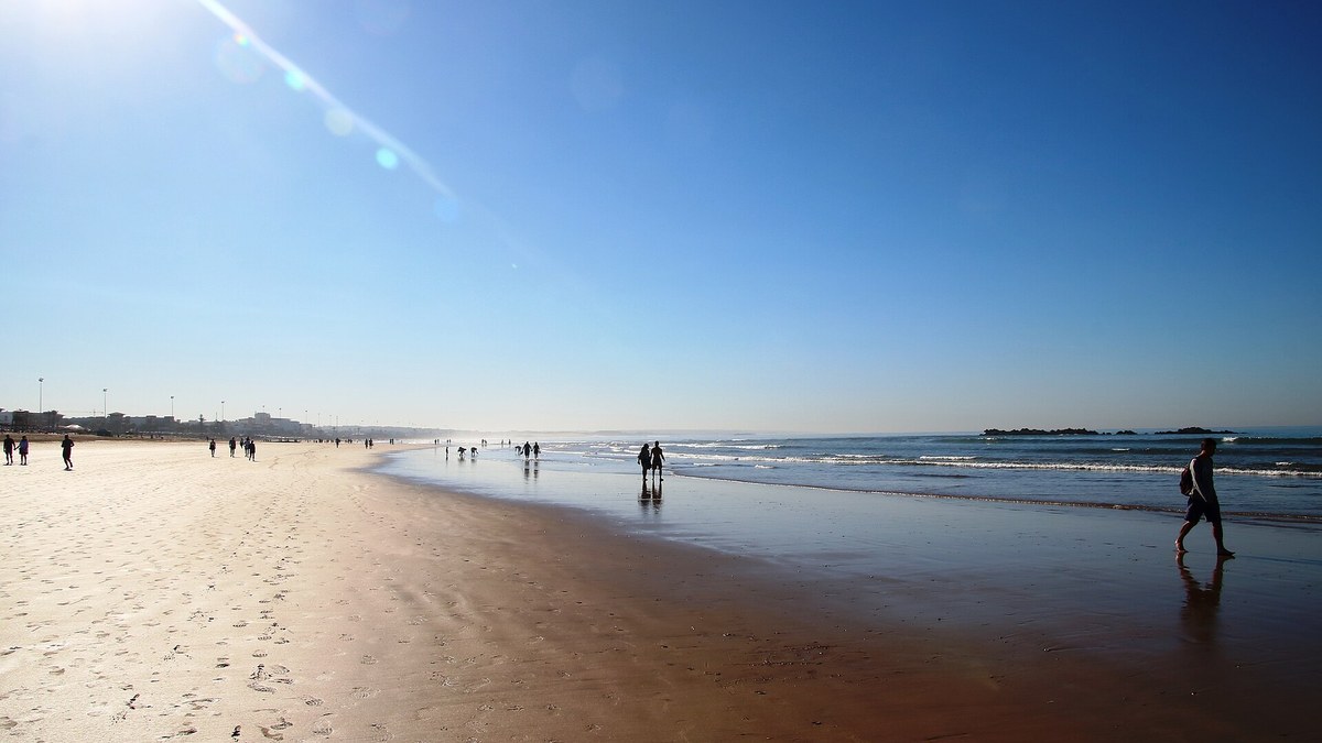 Agadir beach in the morning, wide empty sand and calm Atlantic
